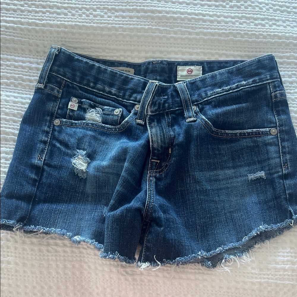 AG Adriano Goldschmied Distressed Blue Jean Shorts
